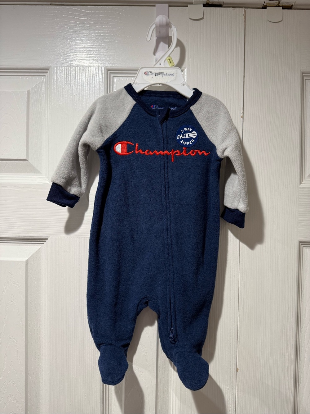 Champion Navy and Light Gray Fleece Footed One-Piece